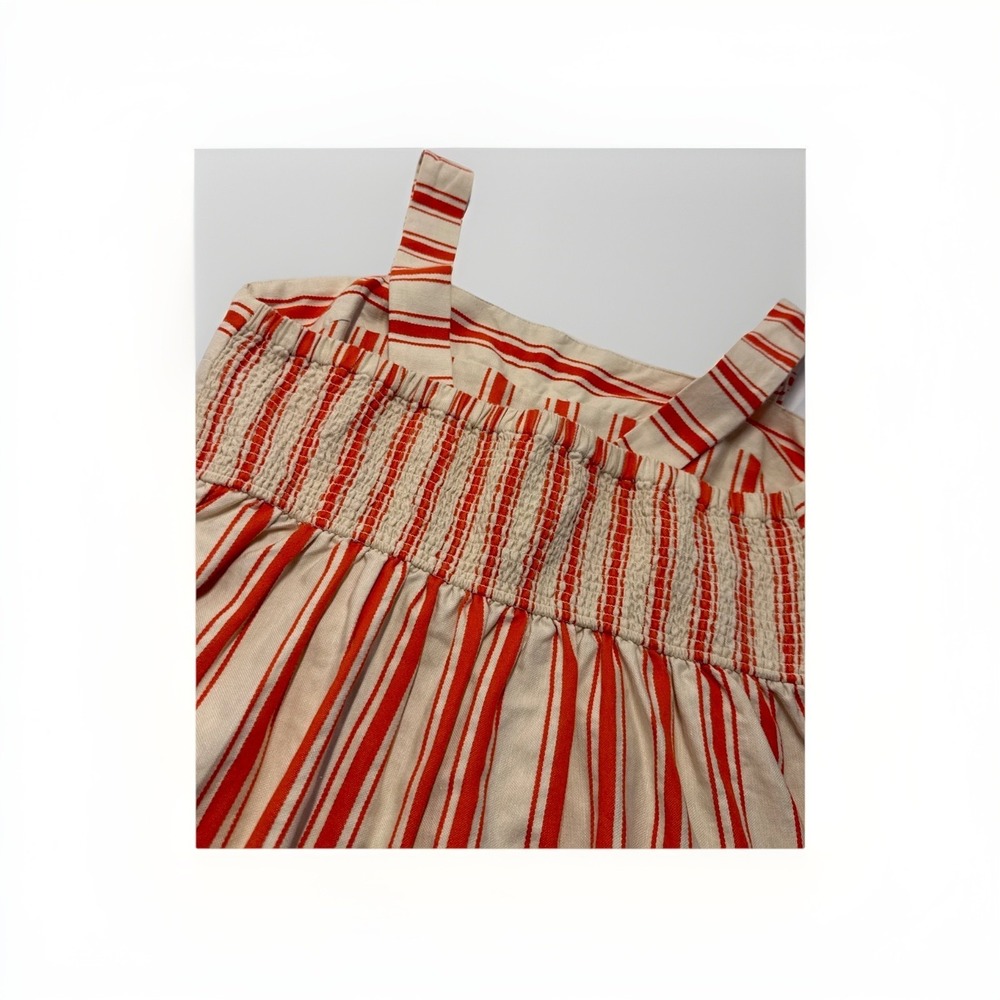 Cabi Womens Medium Cream Orange Striped Sleeveless Strappy Smocked Babydoll Top - Picture 8 of 9